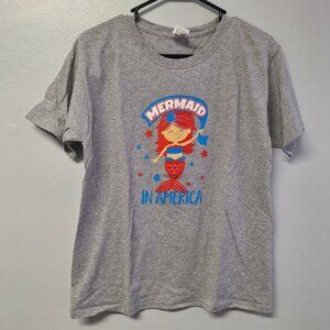 Mermaid USA America Tee Shirt Gray Youth XL Girls July Independence
